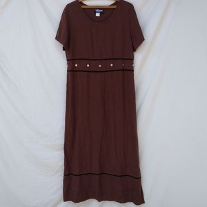 Vintage Positive Influence Brown Linen Maxi Dress Women's Medium